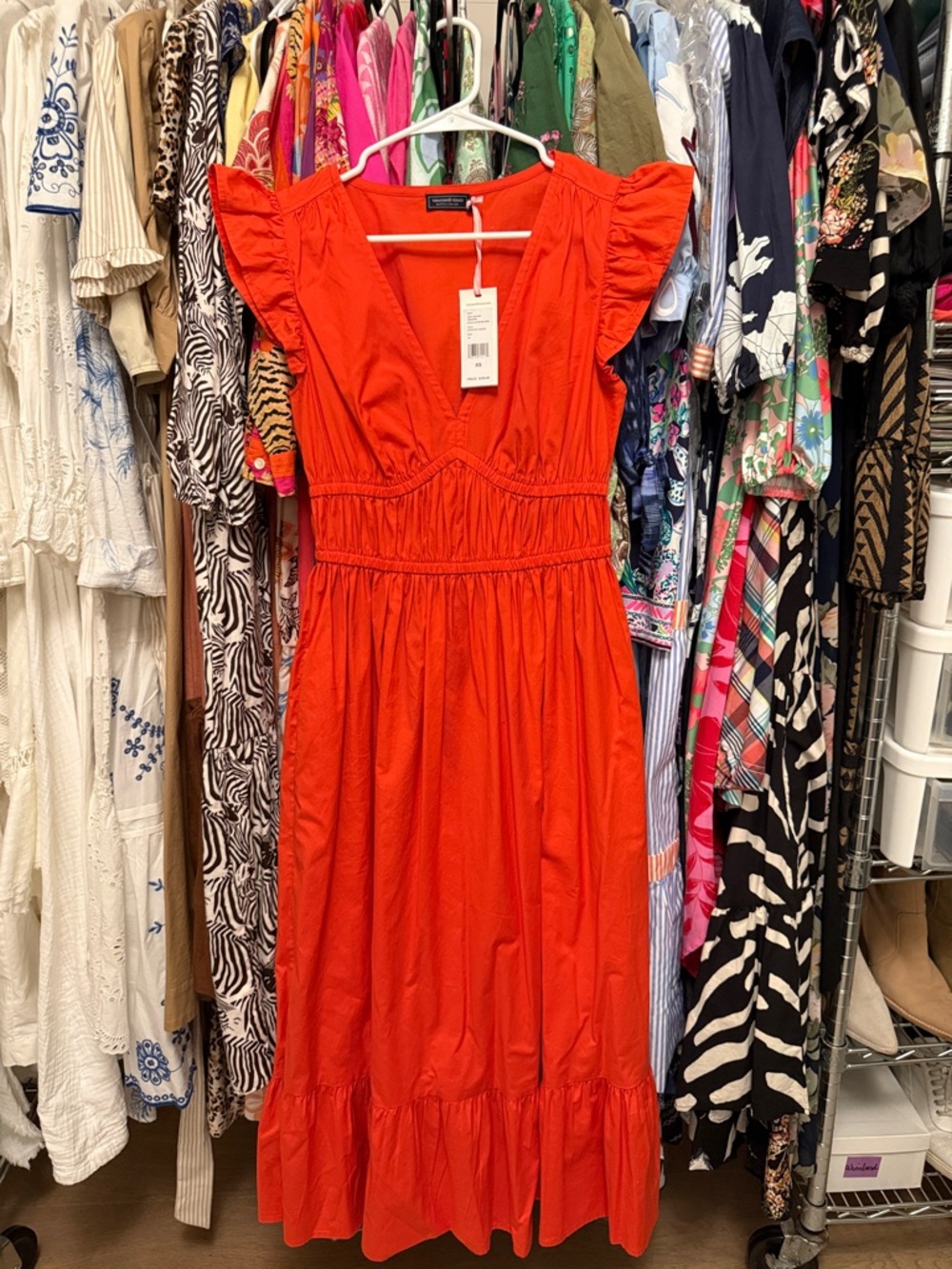 Vineyard Vines Poplin Flutter Midi Dress in Cocktail Sauce (Orange)